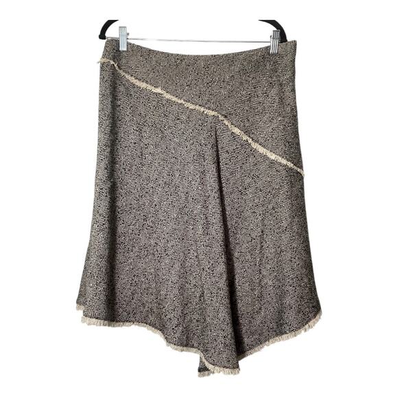 DKNY Asymmetric Hem Herringbone Skirt Knee Length Academia Size 12 Wool Blend - Picture 2 of 7